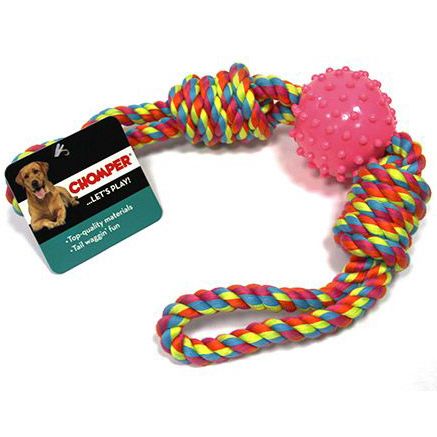 цена Игрушка для собак CHOMPER Тяни-толкай мяч с петлями из каната