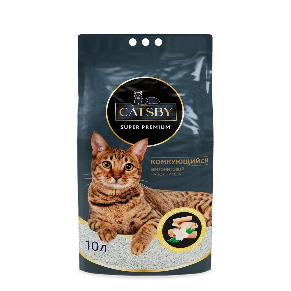 Наполнитель для кошачьего туалета CATSBY Sandalwood&jasmine комкующийся минеральный 10л