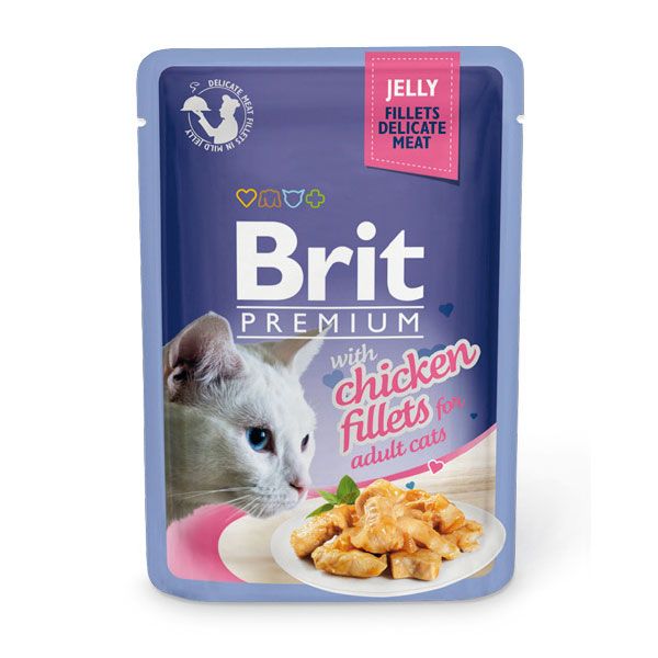 цена Корм для кошек Brit Premium Cat Jelly Кусочки из куриного филе в желе пауч 85г