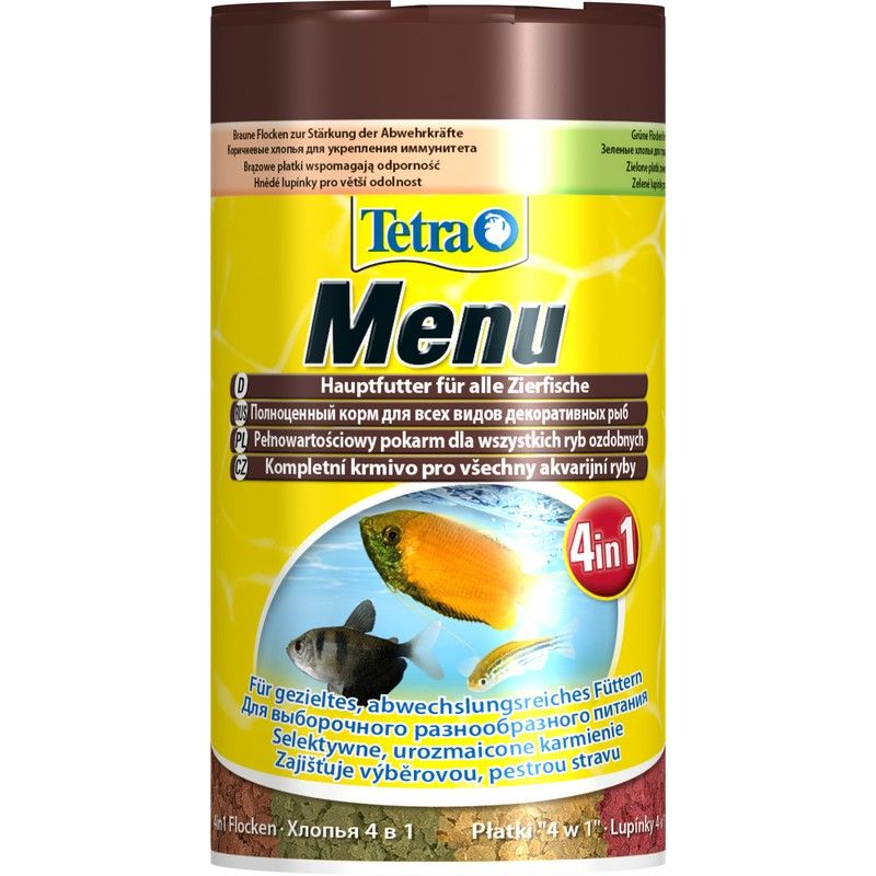 Корм для рыб TETRA Menu для всех видов рыб, 4 вида мелких хлопьев 100мл корм для рыб tetra pro energy корм чипсы для всех видов рыб для доп энергии 100мл