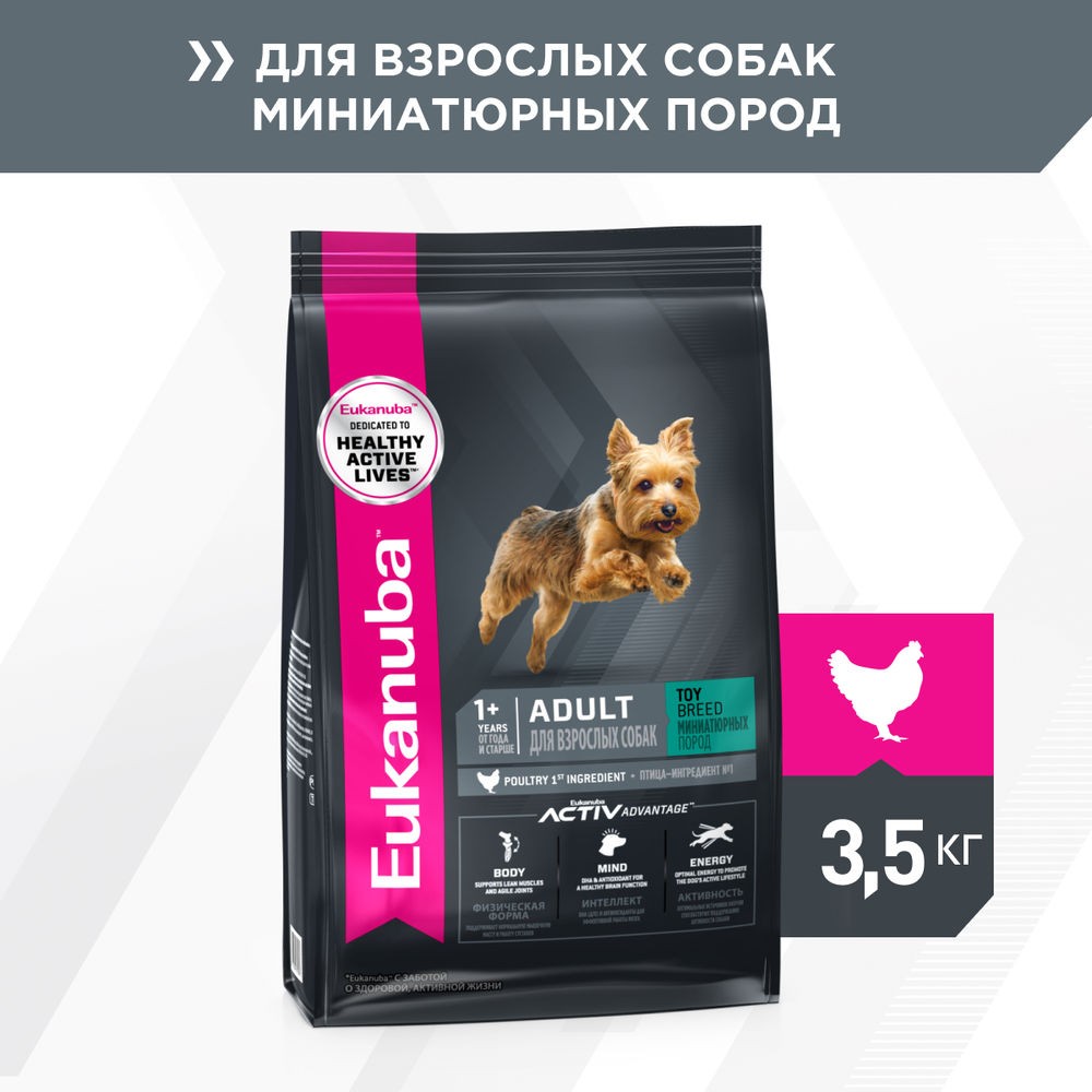 Корм для собак Eukanuba Adult Toy Breed для миниатюрных пород сух. 3,5кг цена и фото