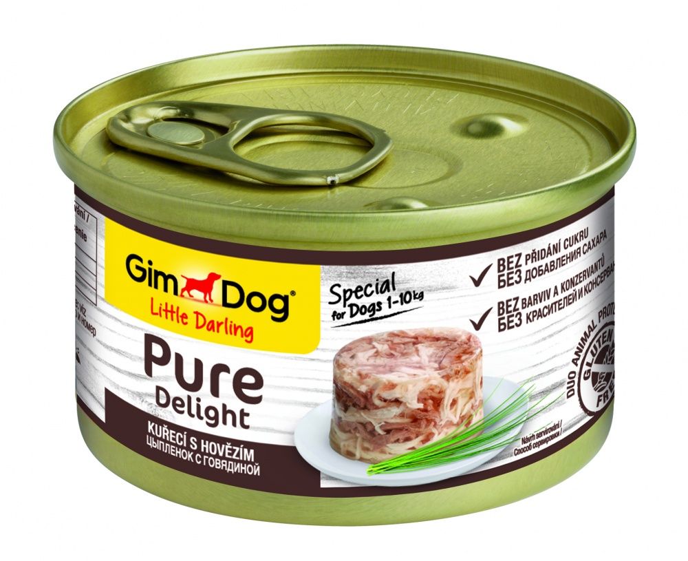 Корм для собак GIMDOG Pure Delight цыпленок с говядиной банка 85г