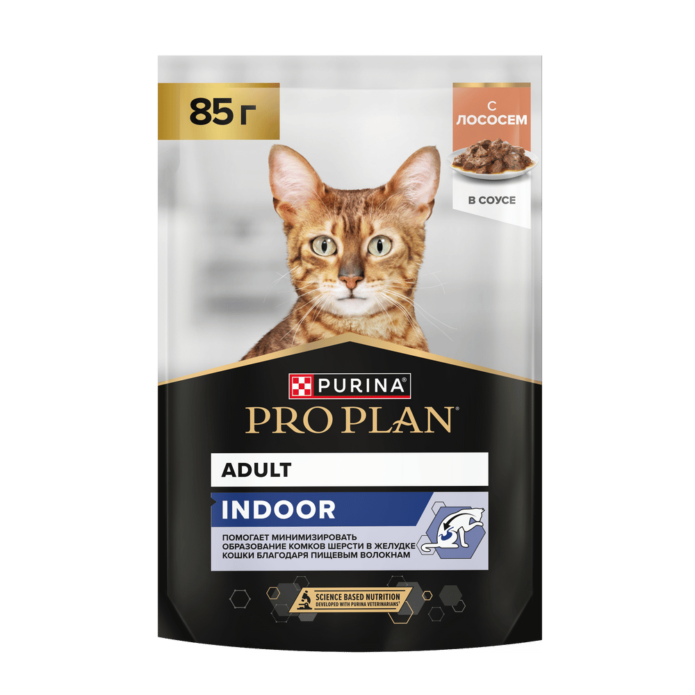 Корм для кошек Pro Plan Indoor для домашних, с лососем в соусе пауч 85г Корм для кошек Pro Plan Indoor для домашних, с лососем в соусе пауч 85г