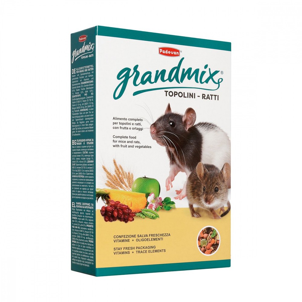 Корм для грызунов Padovan Grandmix Topolini E Ratti комплексный/основной для мышей и крыс 400г padovan vita e 30 ml