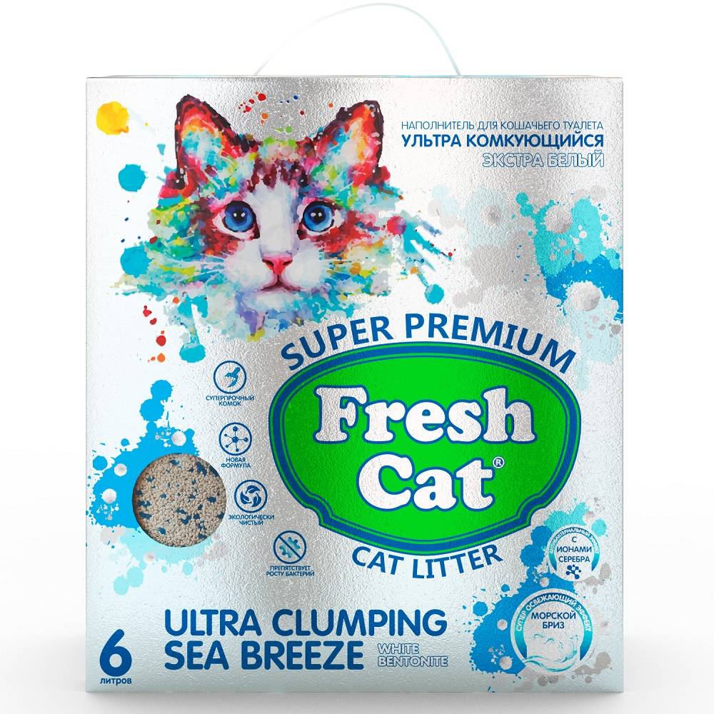 Наполнитель для кошачьего туалета FRESH CAT комкующийся с ароматом Морской бриз 6л van cat van cat комкующийся наполнитель с ароматом весенней свежести 6л коробка 5 1 кг