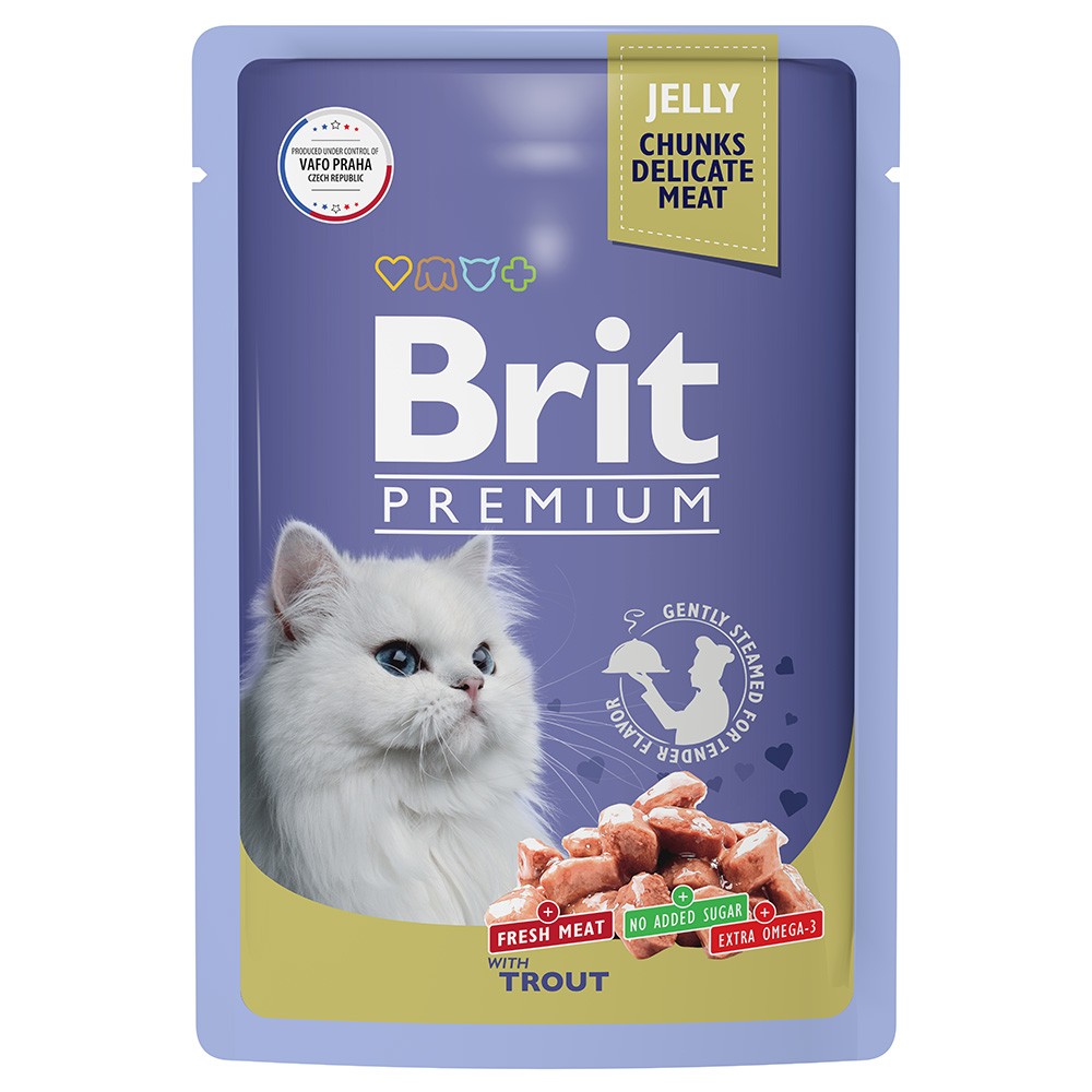 Корм для кошек Brit форель в желе пауч 85г корм для кошек brit для стерилизованных утка с яблоками в желе пауч 85г