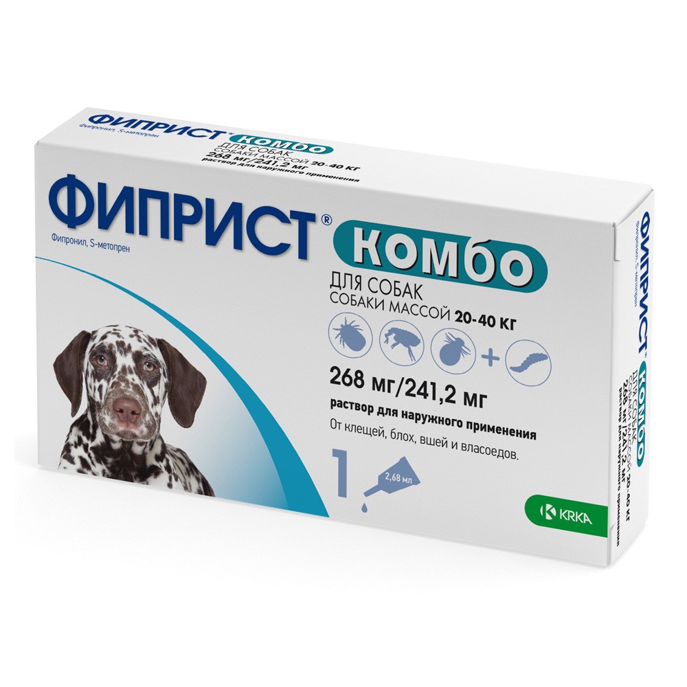 Капли для собак KRKA Фиприст Комбо от клещей и усиленным действием против блох (20-40кг) 2,68мл, 1 пипетка цена