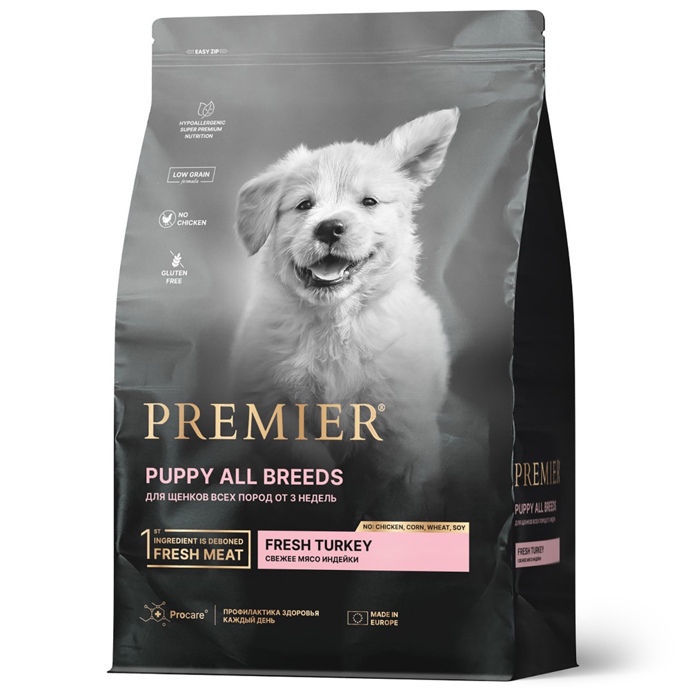 Корм для щенков PREMIER Dog свежее мясо индейки сух.3кг корм для кошек premier cat для стерилизованных свежее мясо индейки сух 400г