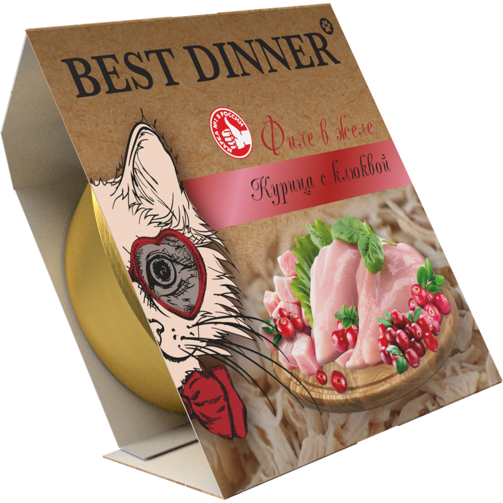 Корм для кошек Best Dinner для стерил мясные волокна в желе курица с клюквой ламист 75г 229₽