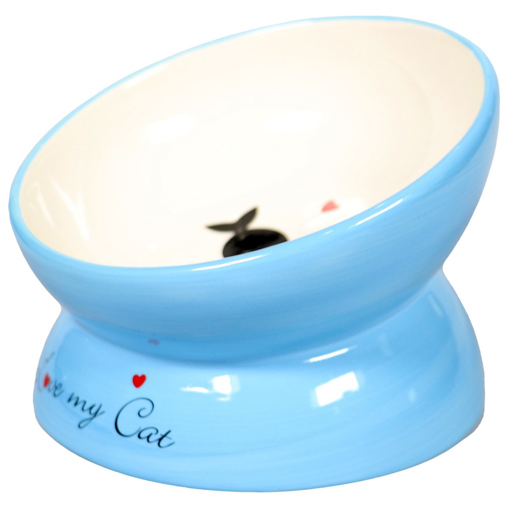 Миска для кошек MrKranch керамическая на подставке голубая 120мл 675₽