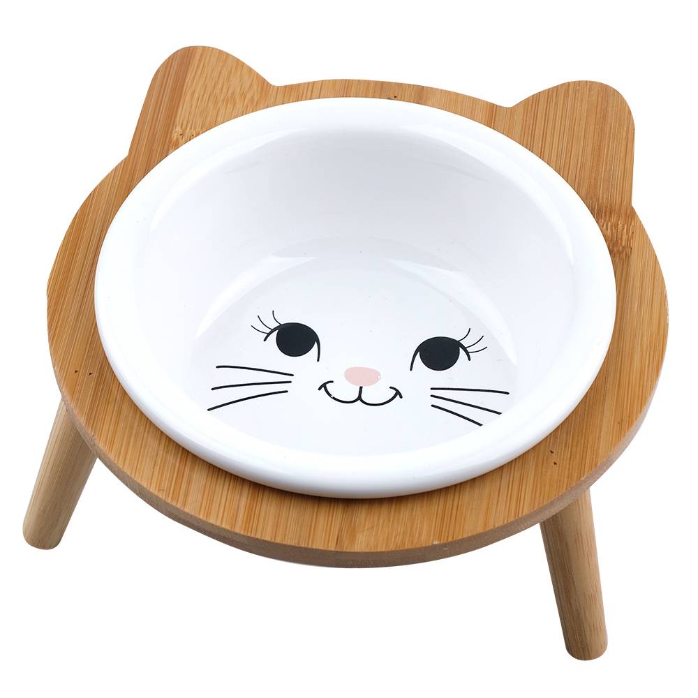 Миска для животных Foxie Cat Bamboo Bowl белая керамическая на подставке 14х14х5,5см 320мл миска керамическая для животных на деревянной подставке 850 мл