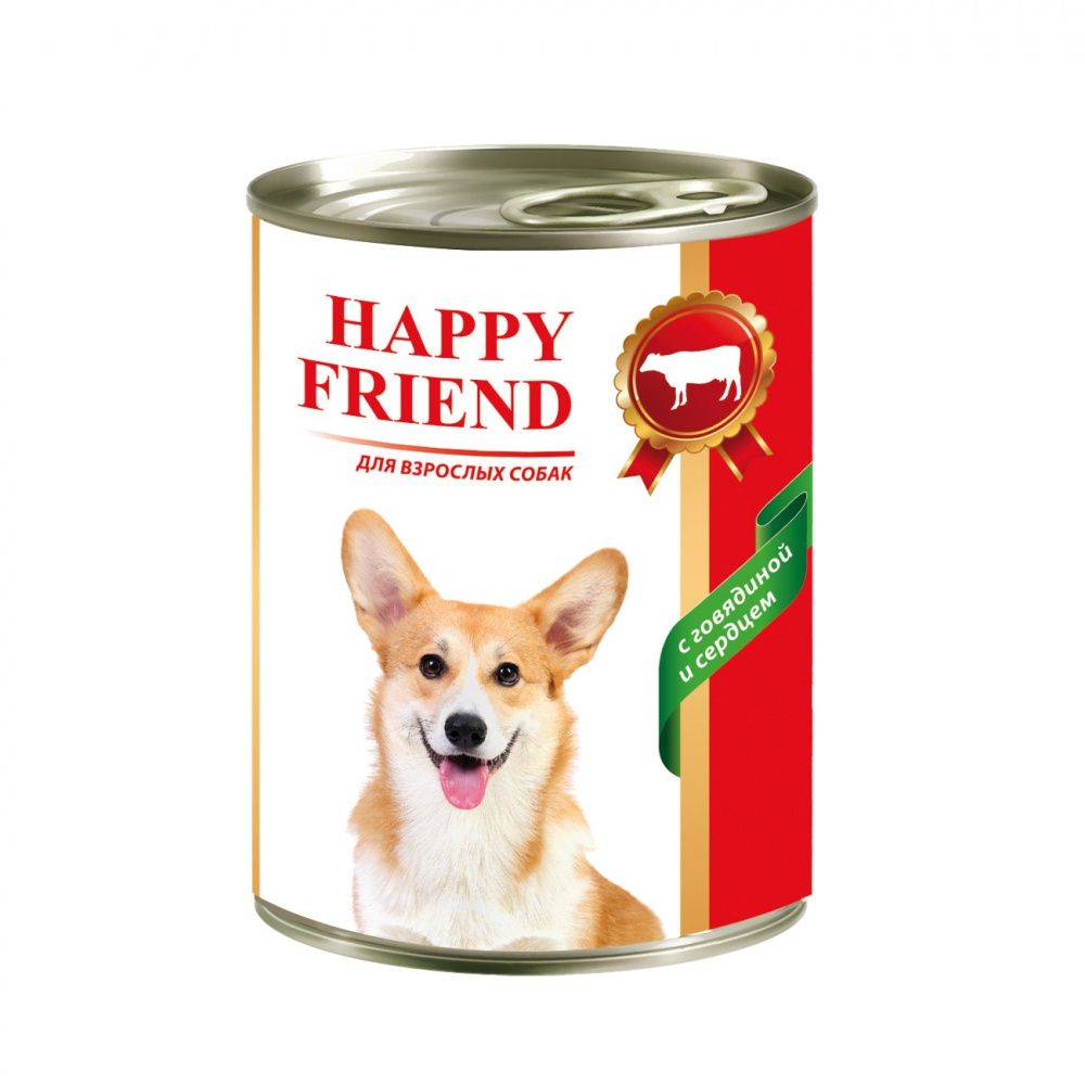 Корм для собак HAPPY FRIEND с говядиной и сердцем банка 410г