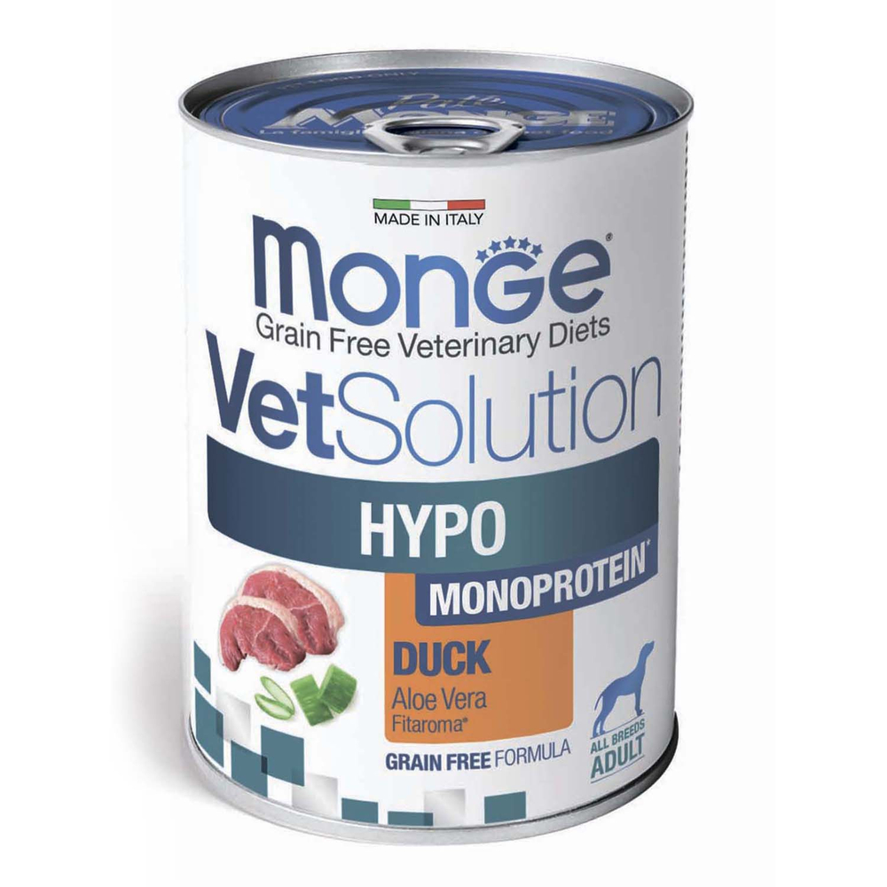 Корм для собак Monge VetSolution Dog Hypo Monoprotein Duck при пищ.непереносимости, утка банка 400г