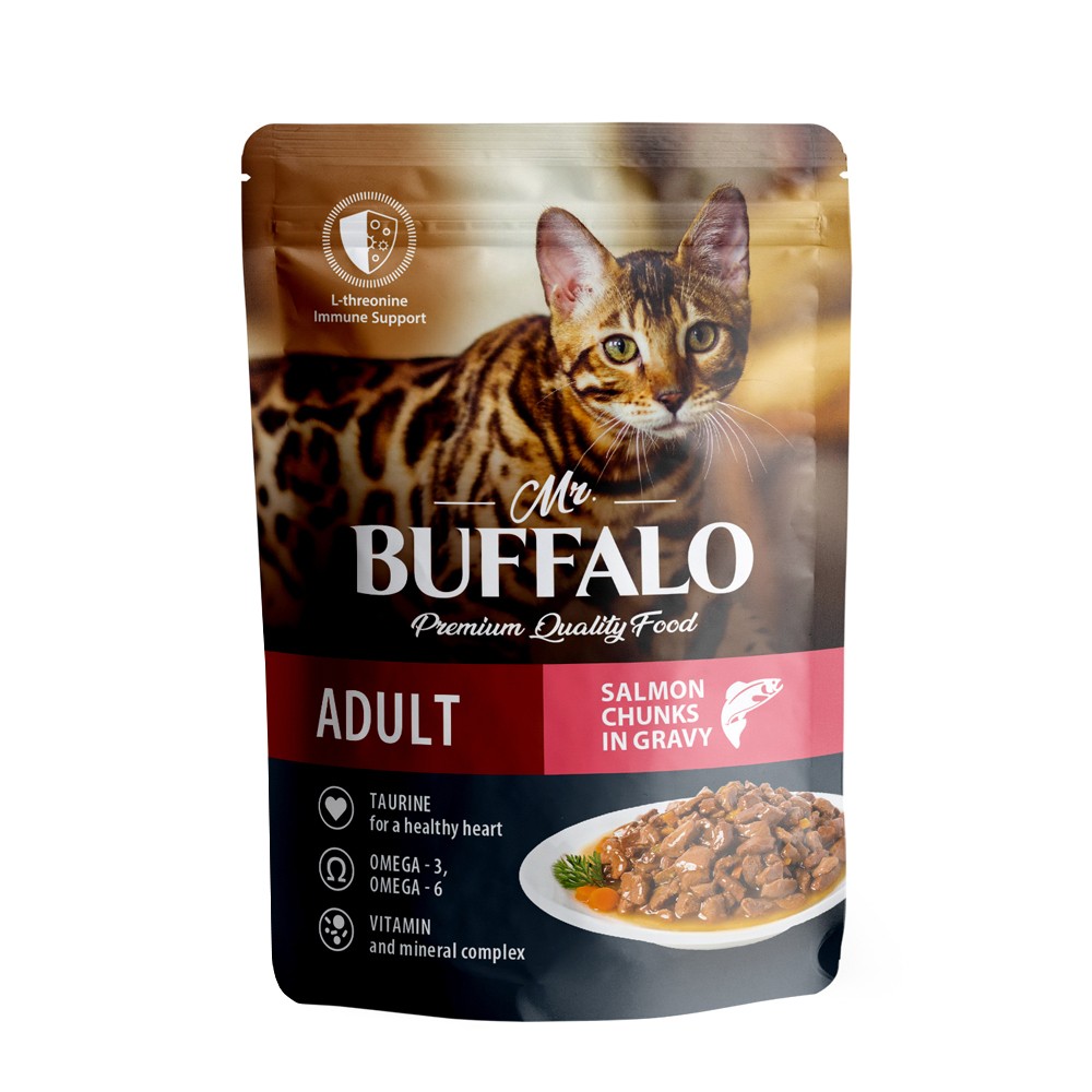Корм для кошек Mr.Buffalo Hair & Skin лосось в соусе пауч 85г корм для кошек brit лосось с форелью пауч 85г