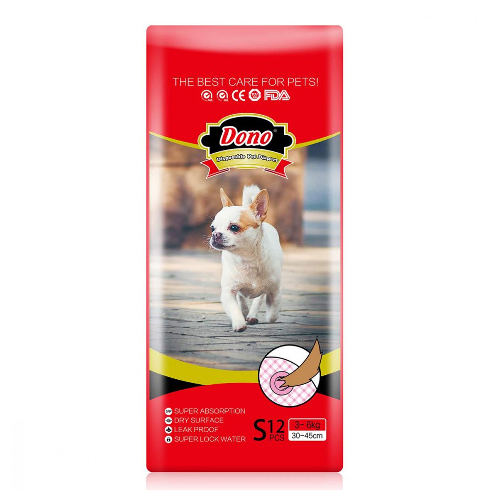 Подгузники Dono New Style Pet Diaper регулируемое отверстие д/хвостика, размер S, 3-6кг, 12шт