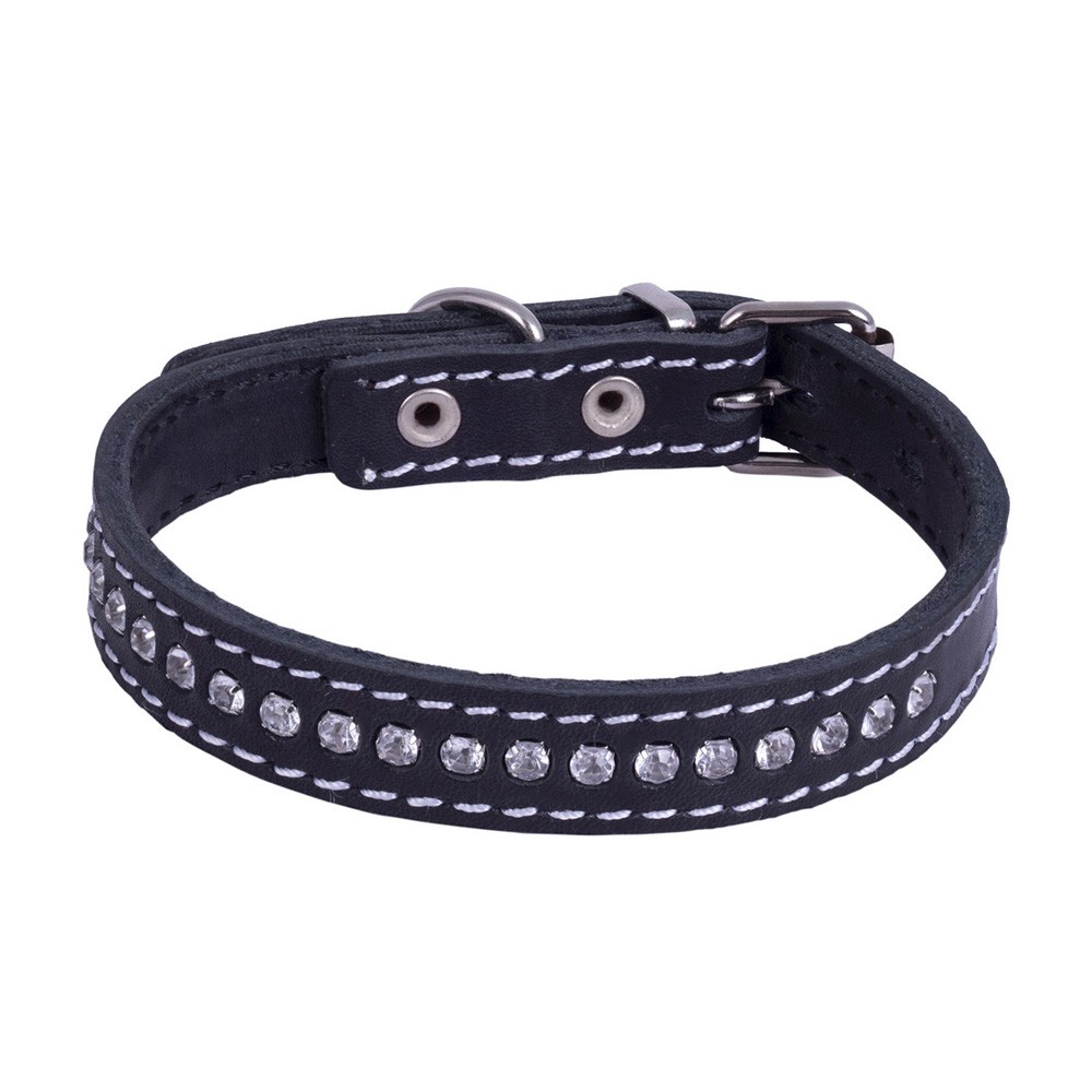 Ошейник для собак КАСКАД кожаный двойной со стразами ширина 20мм обхв.шеи 27-35см