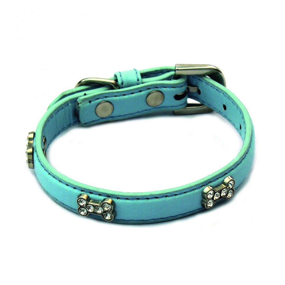 Ошейник для собак КАСКАД Колибри перламутровый с укр. Косточки со стразами 15ммх35см голубой