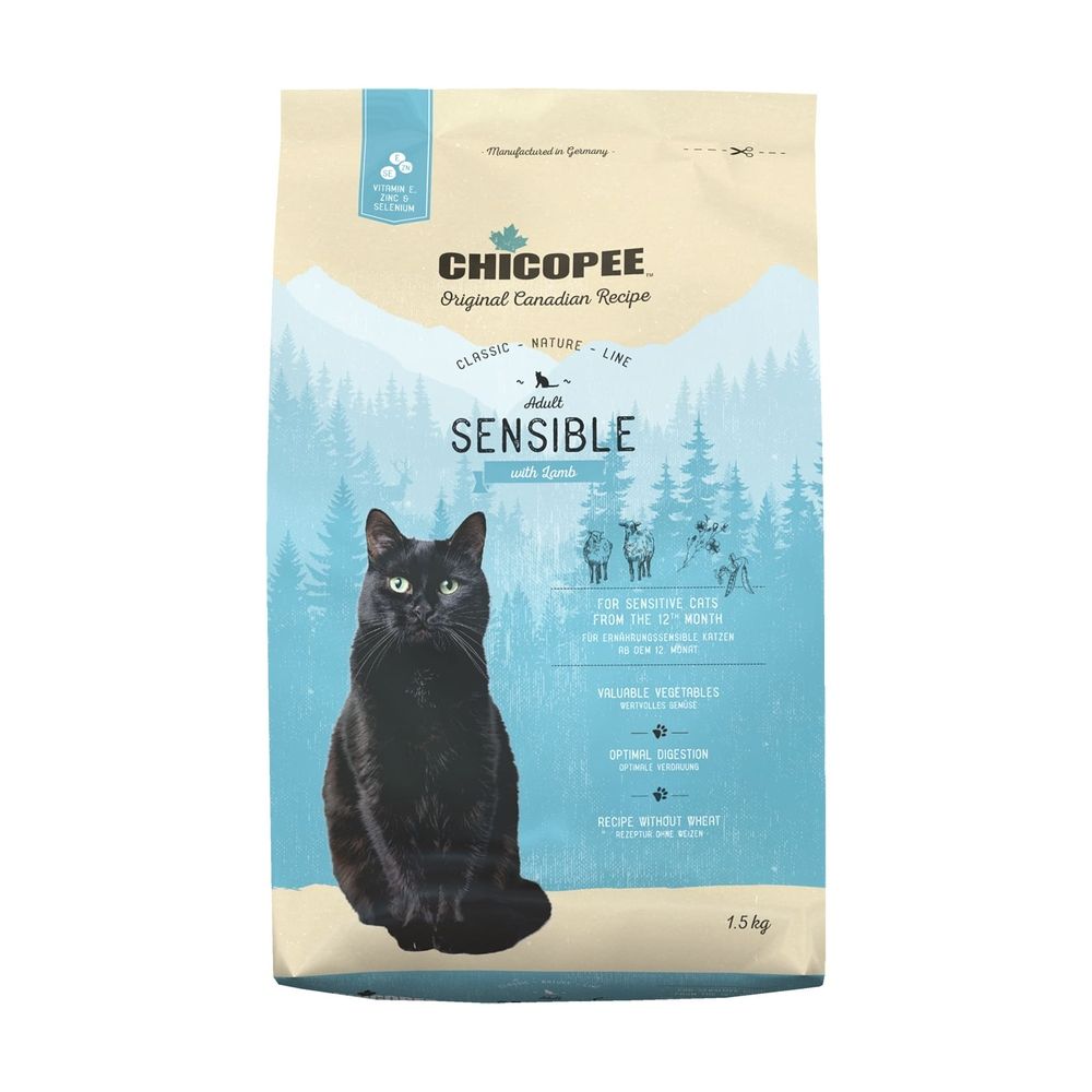 Корм для кошек Chicopee CNL Cat Adult Sensible с чувствительным пищеварение, ягненок сух. 1,5кг