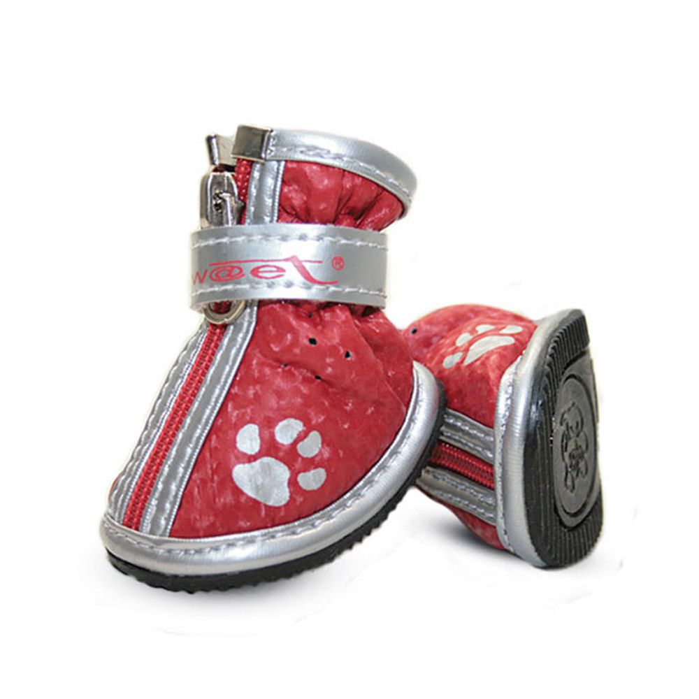 Ботинки для собак TRIOL YXS087-1 красные с лапками, 45х35х45мм (уп.4шт.) ботинки для собак triol yxs144 1 серые 30х30х40мм уп 4шт