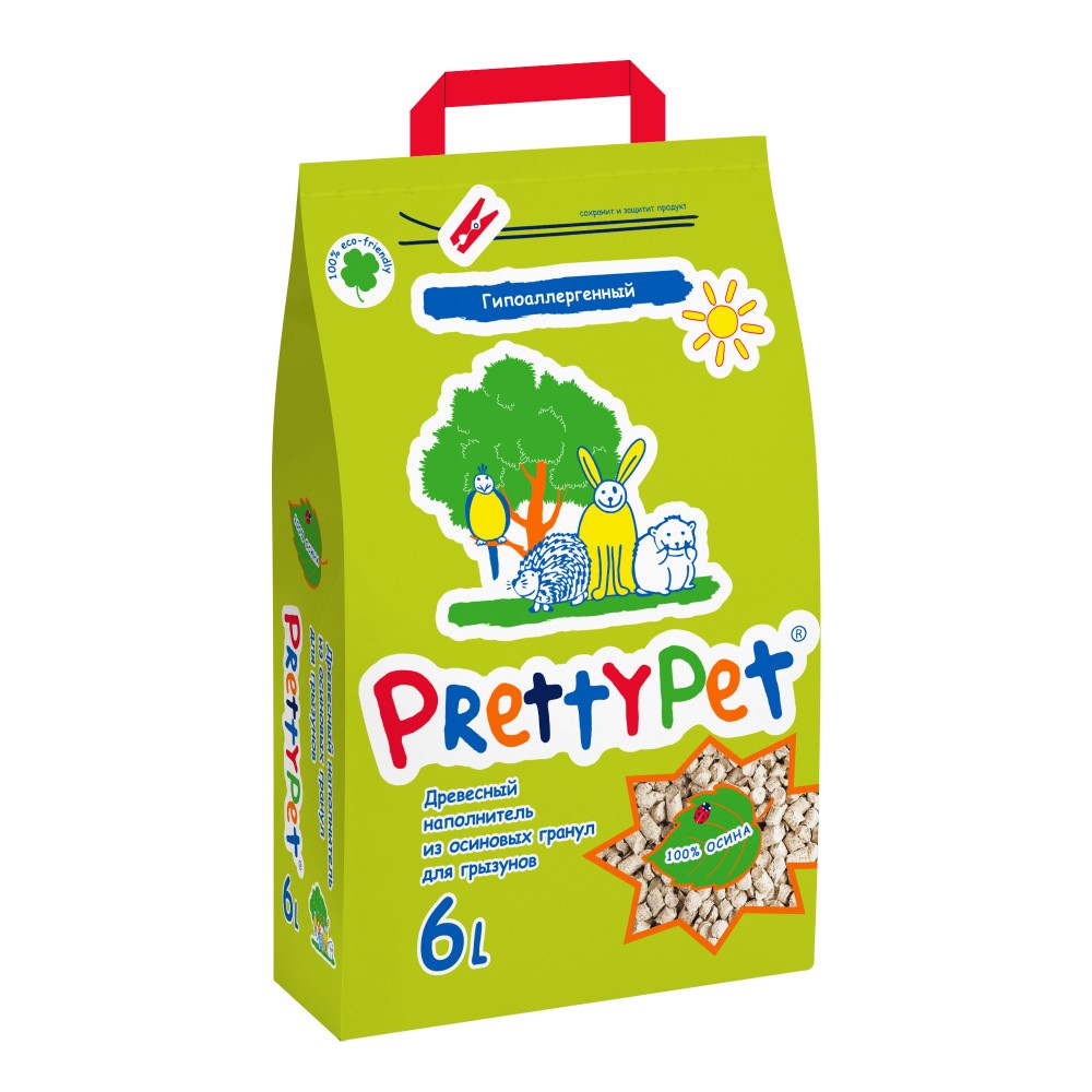 Наполнитель для грызунов и птиц PrettyCat Осина древесный из осиновых гранул 2кг