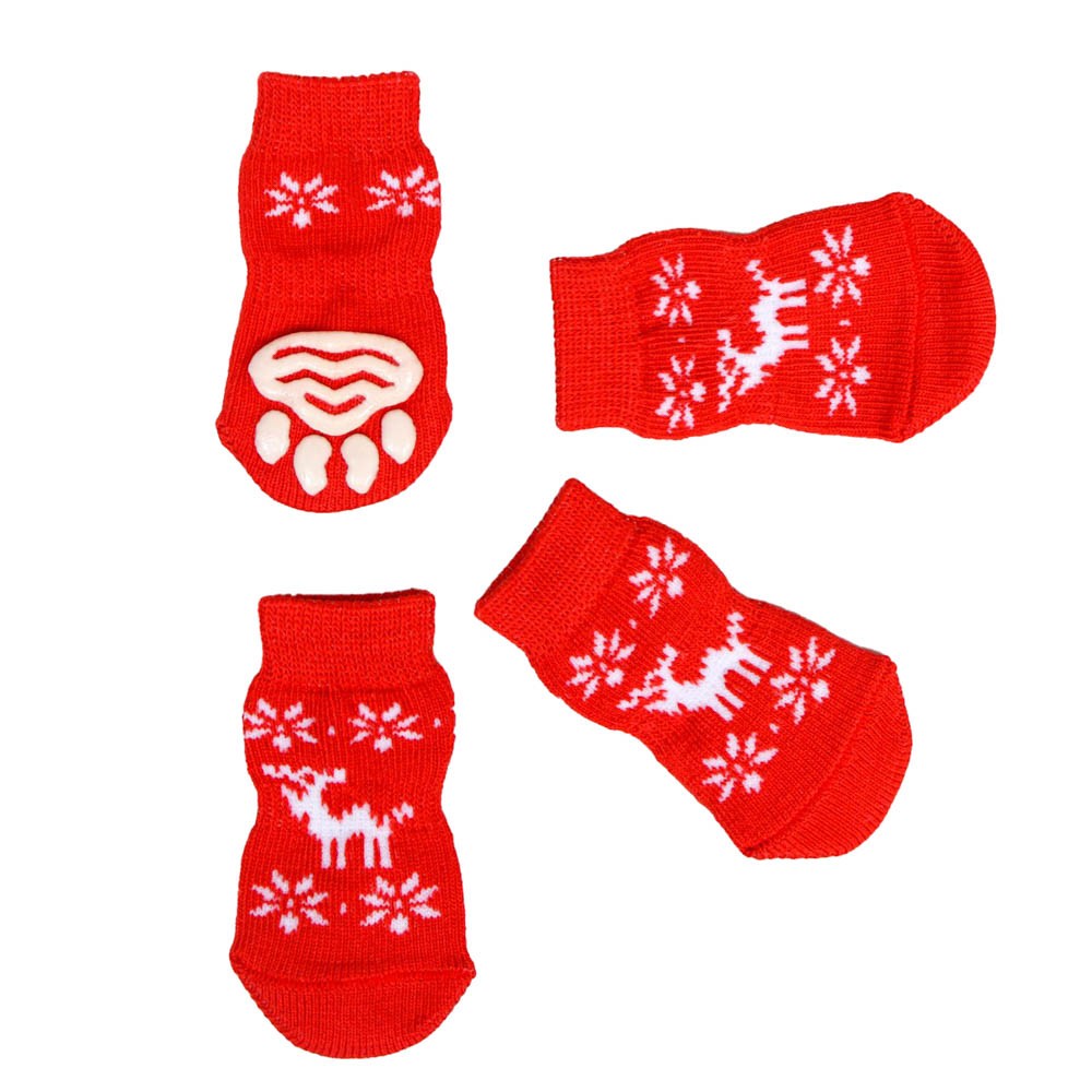 Носки для собак SIMA LAND Пижон "Олени" нескользящие S (2,5/3,5х6см), набор 4шт