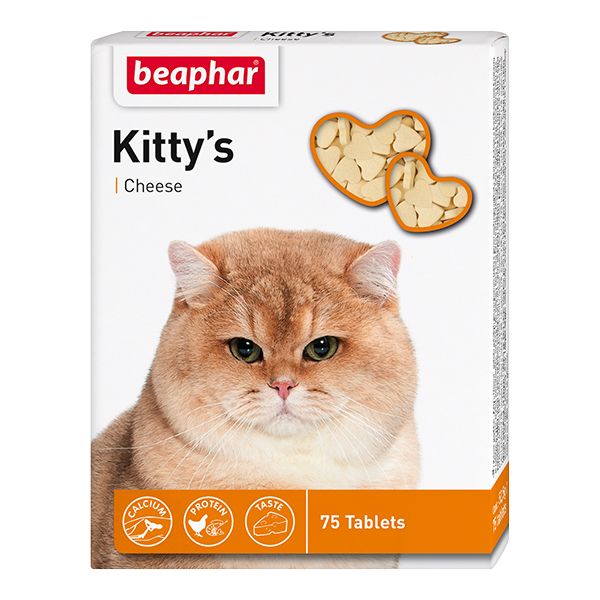 Фото - Витамины для кошек Beaphar Kitty's+Cheese с сыром 75шт beaphar витамины д кошек с проблемными почками renaletten 75шт 10660