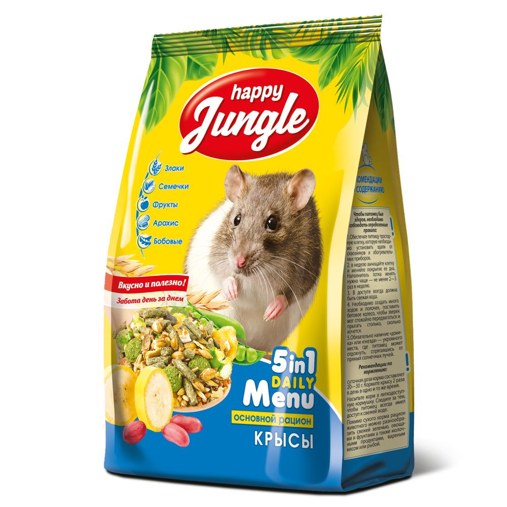 Корм для грызунов HAPPY JUNGLE для декоративных крыс 400г корм для грызунов happy jungle для крыс 900г