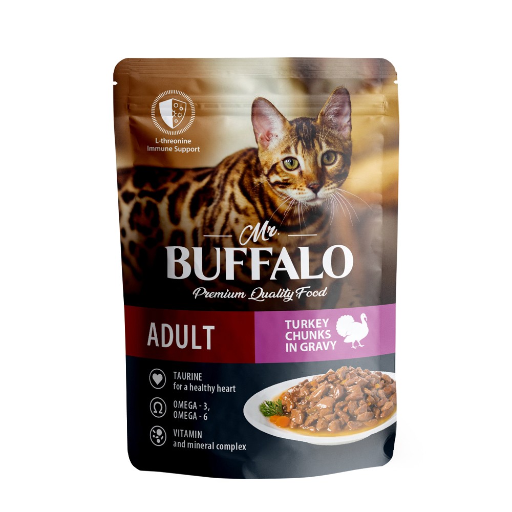 Корм для кошек Mr.Buffalo Sensitive индейка в соусе пауч 85г корм для котят mr buffalo индейка на пару в соусе пауч 85г