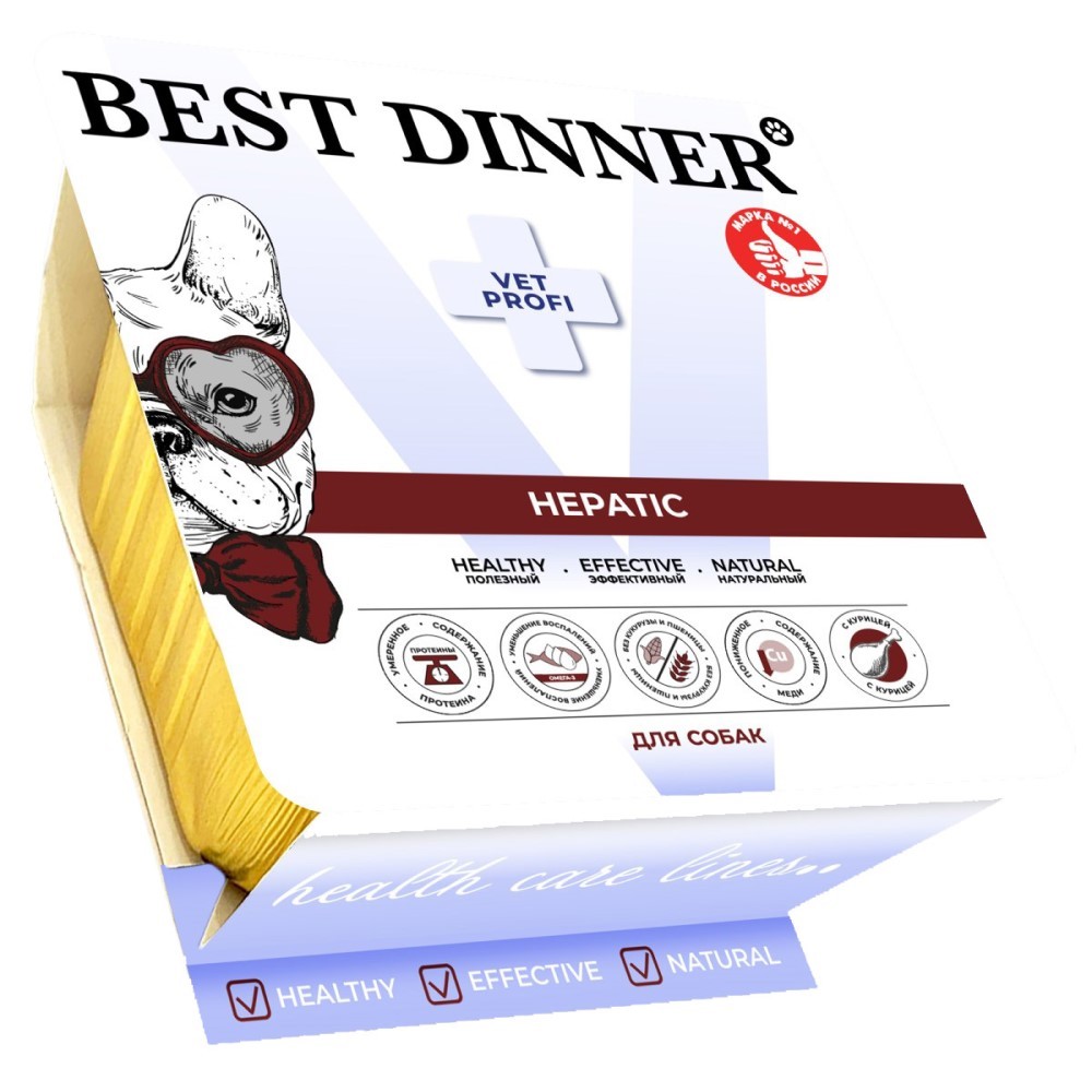 Корм для собак Best Dinner Vet Profi Hepatic для при забол. печени, паштет с курицей ламист. 100г