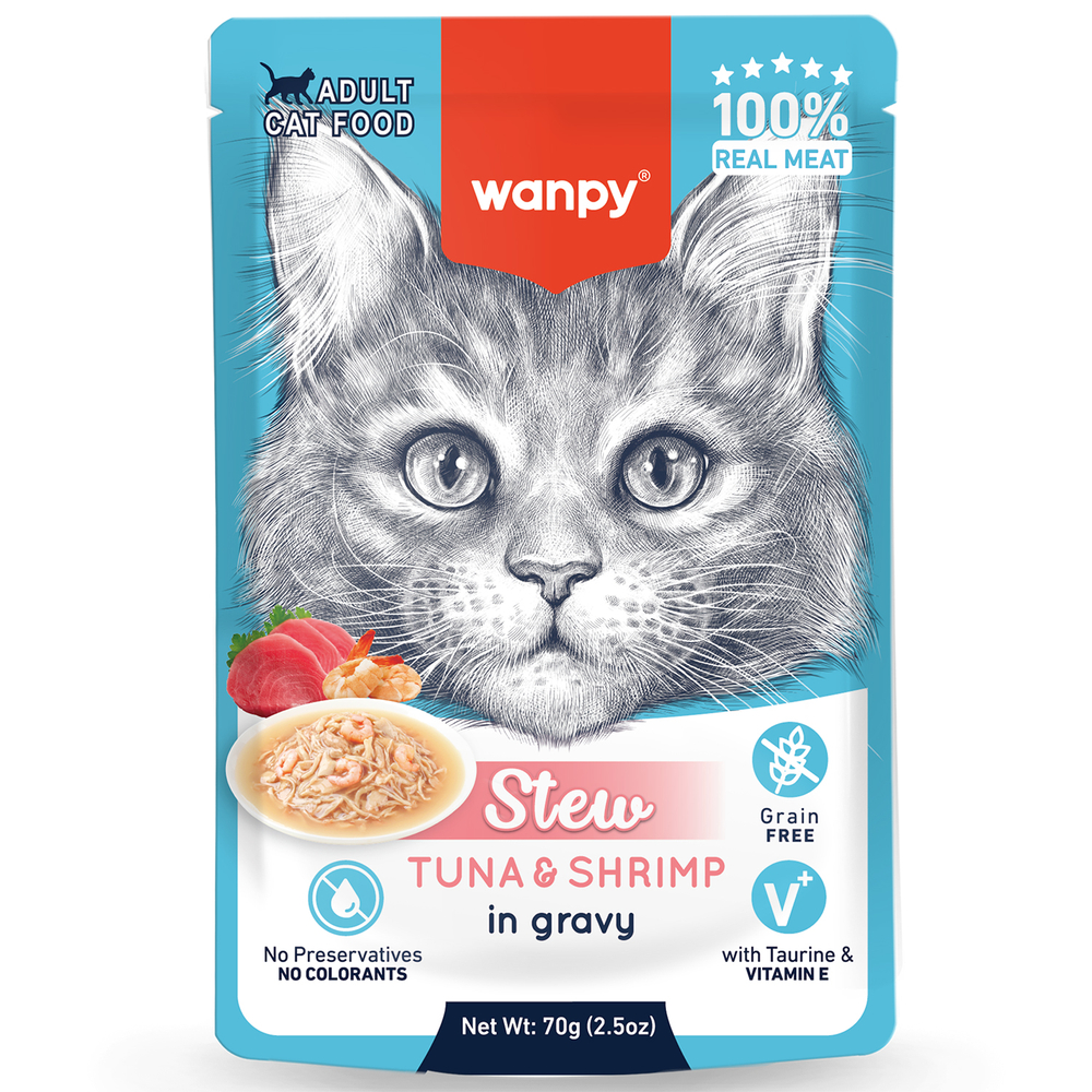 Корм для кошек WANPY Cat Дополнительный, тунец и креветки в собственному соку пауч 70г