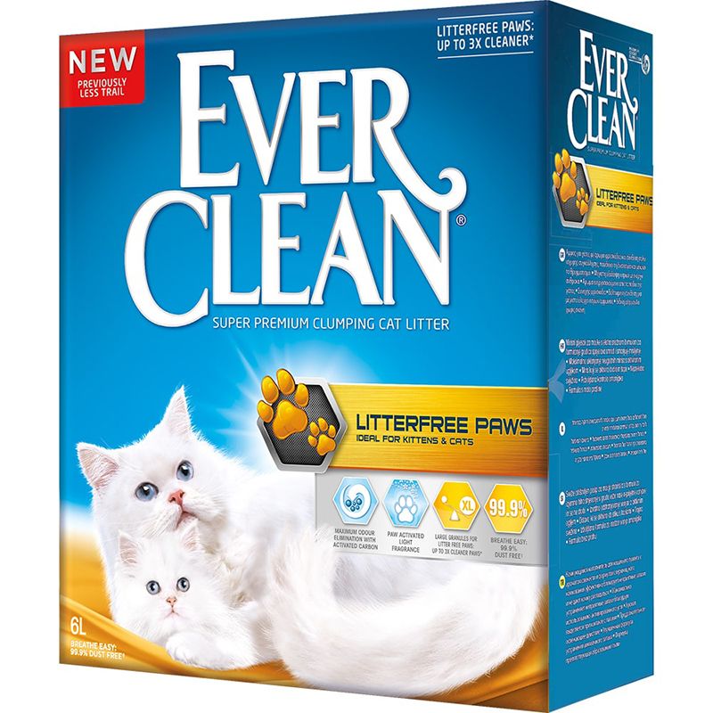 Наполнитель для кошачьего туалета EVER CLEAN Litter free Paws комкующийся для идеально чистых лап 6л коврик для кошачьего туалета trixie litter tray mat размер 60×45​см темно синий