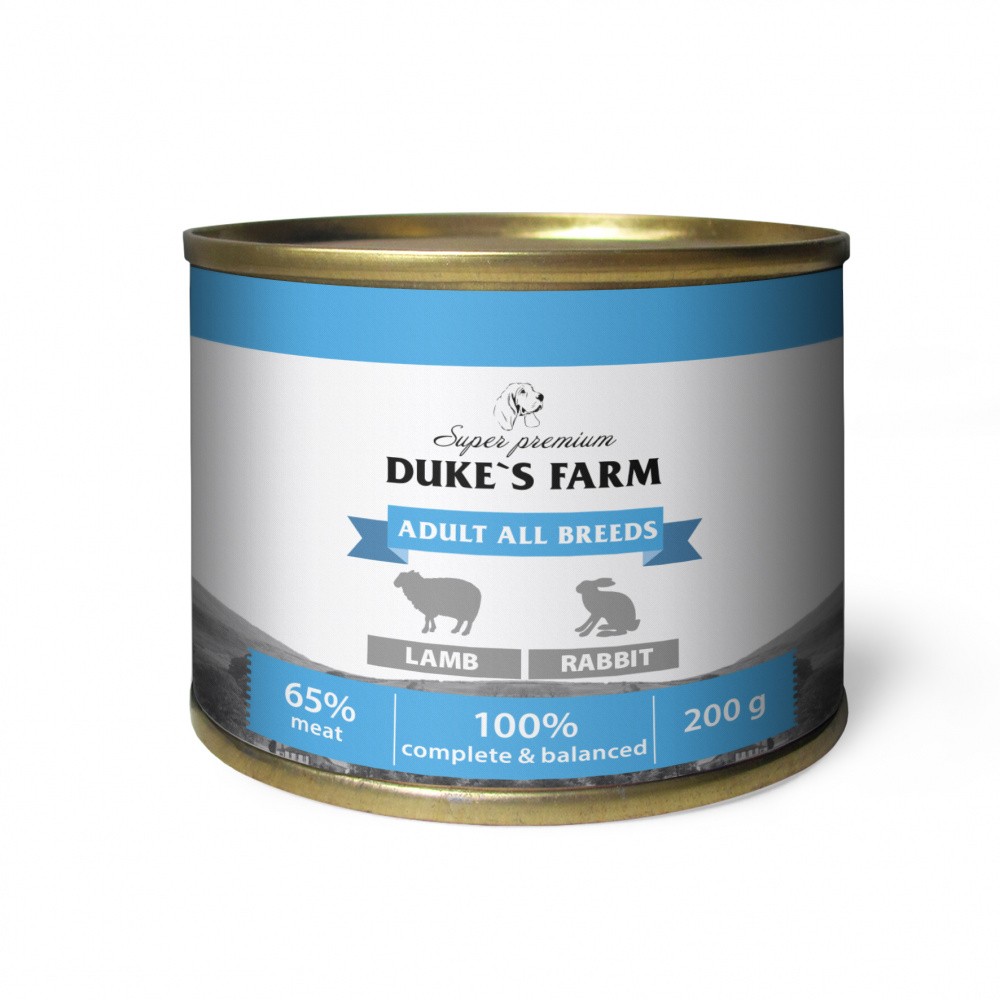 Корм для собак DUKE'S FARM Паштет из ягненка с кроликом банка 200г корм для собак мнямс здоровые суставы паштет из говядины и ягненка банка 200г