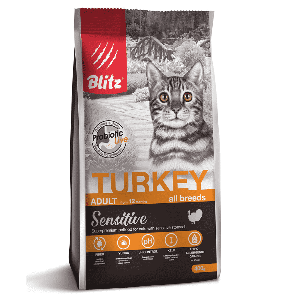 Корм для кошек Blitz adult cat turkey с мясом индейки цена и фото