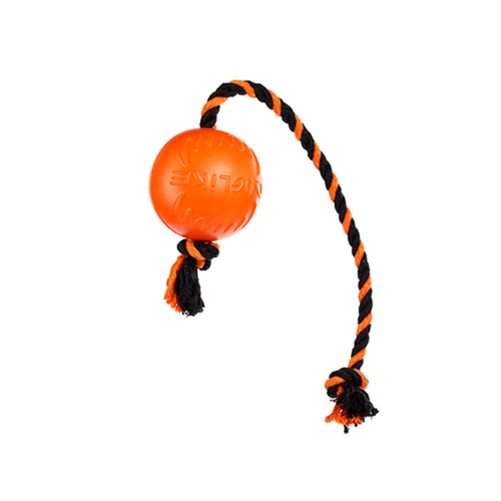 Игрушка для собак DOGLIKE Мяч с канатом малый (оранжевый-черный-черный)
