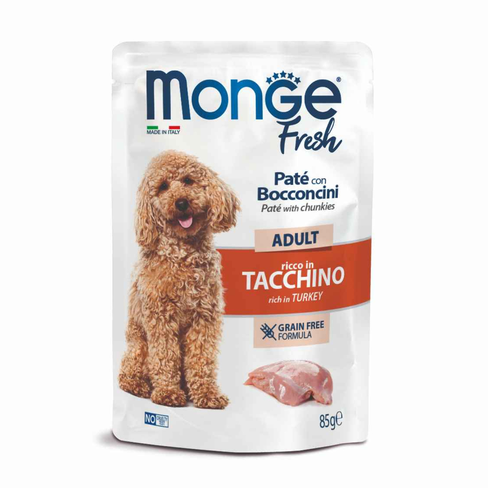 Корм для собак Monge Dog Fresh паштет с кусочками индейки пауч 85г