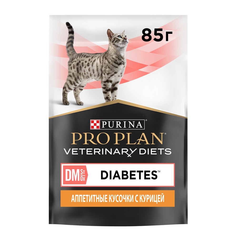 цена Корм для кошек Pro Plan Veterinary Diets DM при сахарном диабете, с курицей пауч 85г