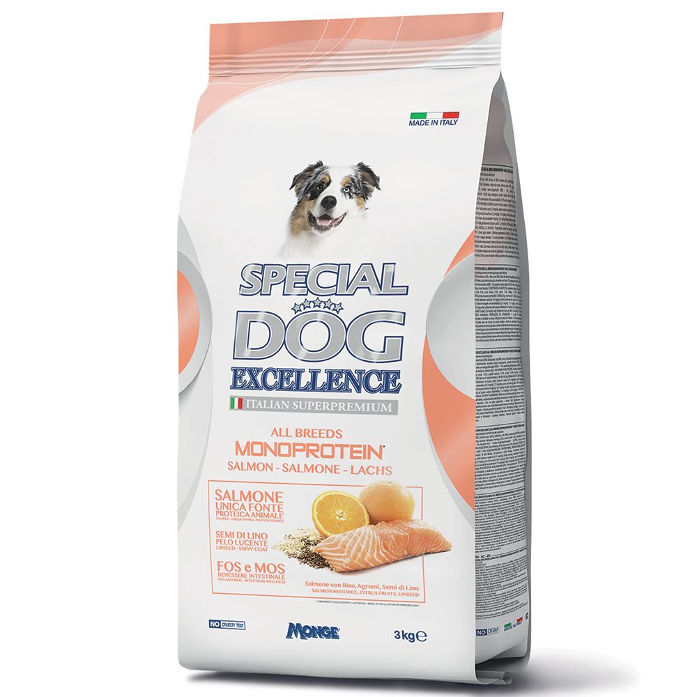 Корм для собак SPECIAL DOG EXCELLENCE Monoprotein лосось, рис, льняное семя, цитрусовые сух. 3кг
