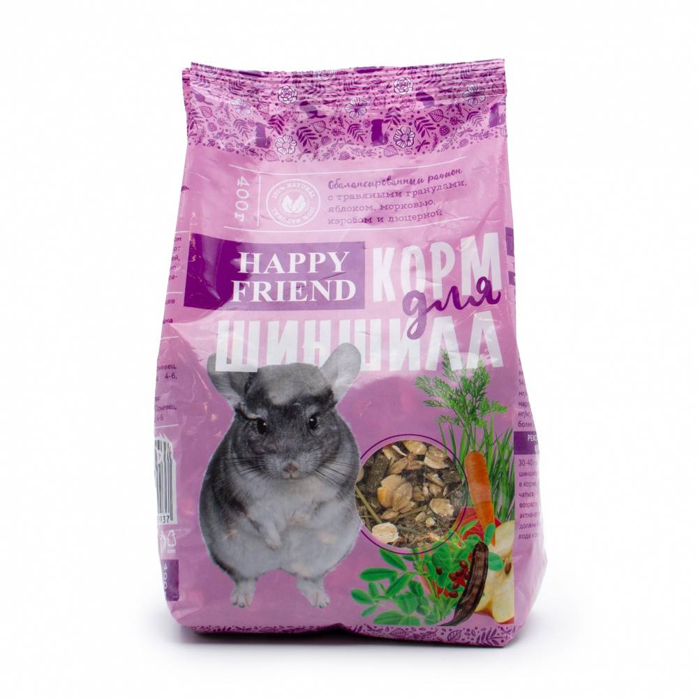 Корм для грызунов HAPPY FRIEND для шиншилл 400г корм для грызунов happy jungle для декоративных крыс 400г