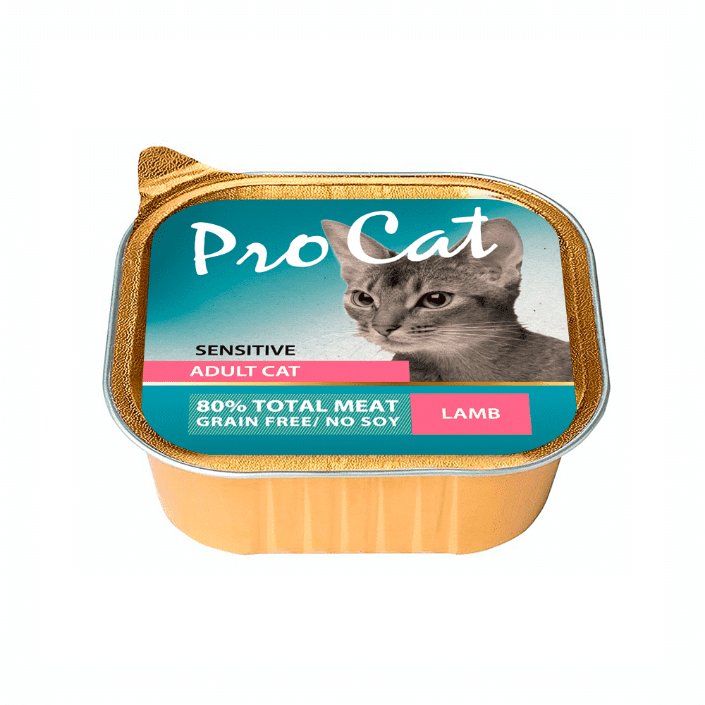 Корм для кошек Pro Cat для чувствительного пищеварения, паштет с ягненком ламист. 100г