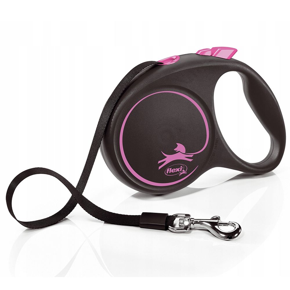 цена Рулетка для собак Flexi Black Design S (до 15кг) 5м лента черный/розовый