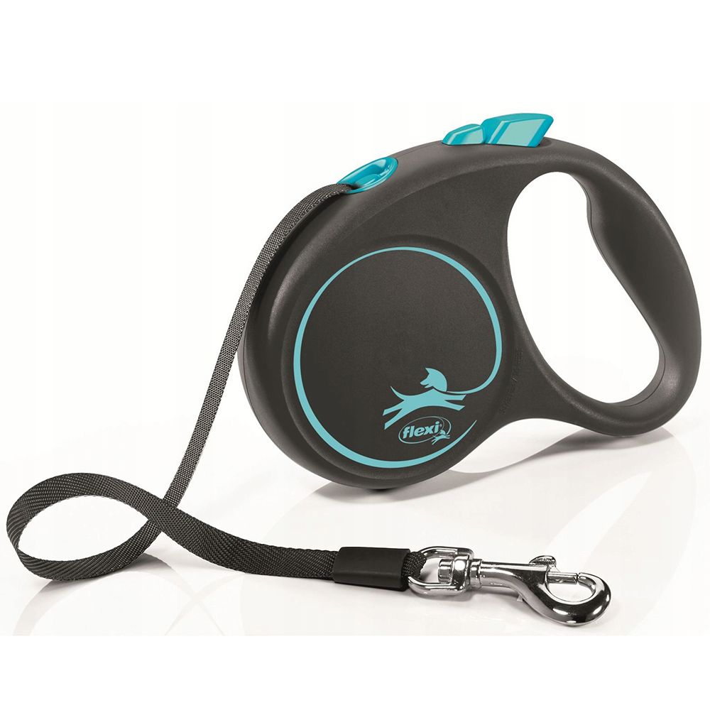 Рулетка для собак Flexi Black Design S (до 15кг) 5м лента черный/синий flexi flexi рулетка ремень для собак голубая 15кг 5м