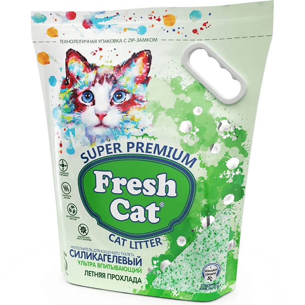 Наполнитель для кошачьего туалета FRESH CAT силикагелевый впитывающий с ароматом Летняя прохлада 5л цена и фото