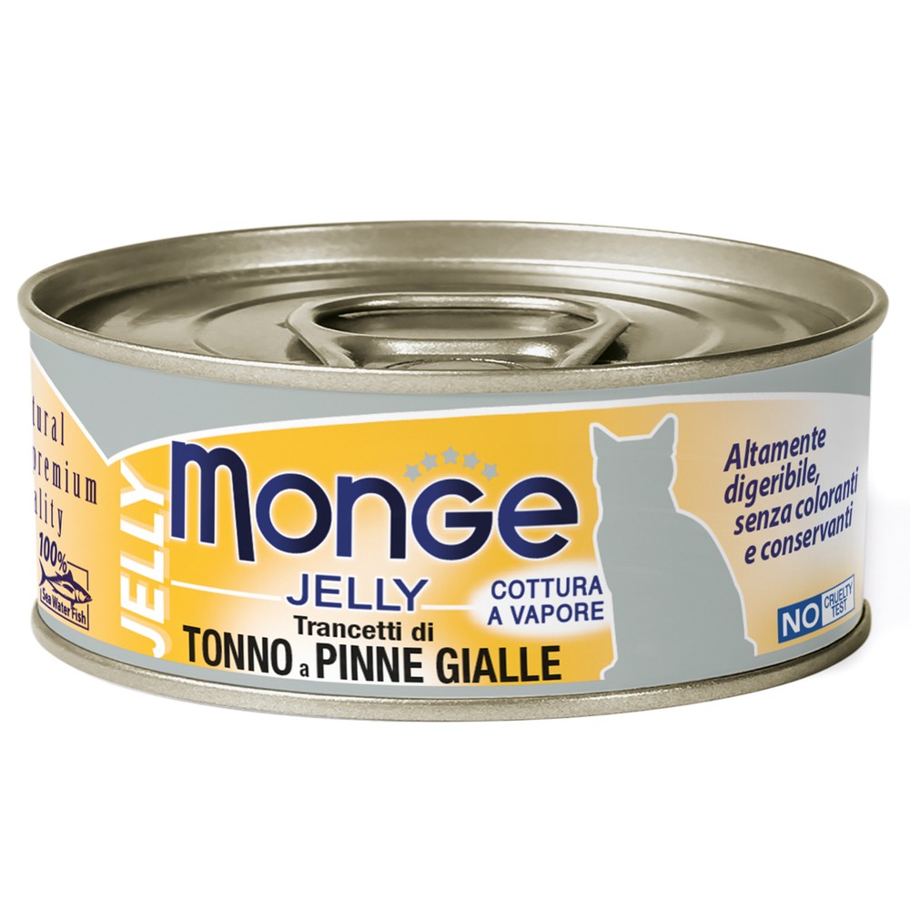 Корм для кошек Monge Jelly Adult Cat желтоперый тунец банка 80г цена и фото