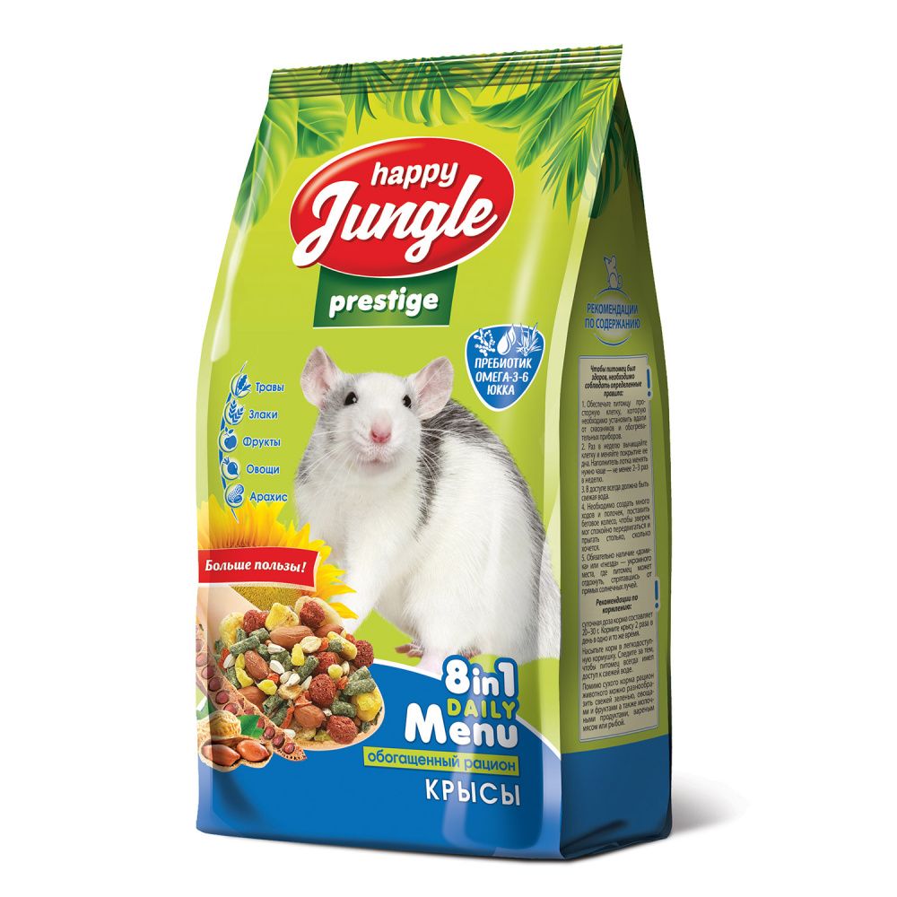 Корм для грызунов HAPPY JUNGLE Престиж для крыс 500г корм для грызунов happy jungle для шиншилл 900г
