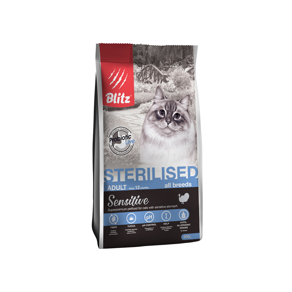 Корм для кошек Blitz Sensitive для стерилизованных индейка сух 400г 452₽