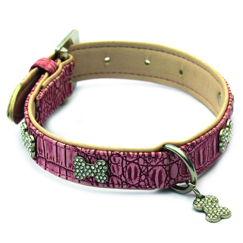 Ошейник для собак КАСКАД Колибри кольцо посеред.с укр.и кулоном Косточка со страз.25ммх45см роз.