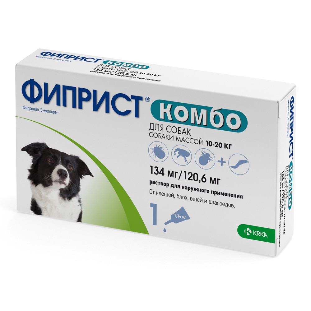Капли для собак KRKA Фиприст Комбо от клещей и усиленным действием против блох (10-20кг) 1,34мл, 1 пипетка цена