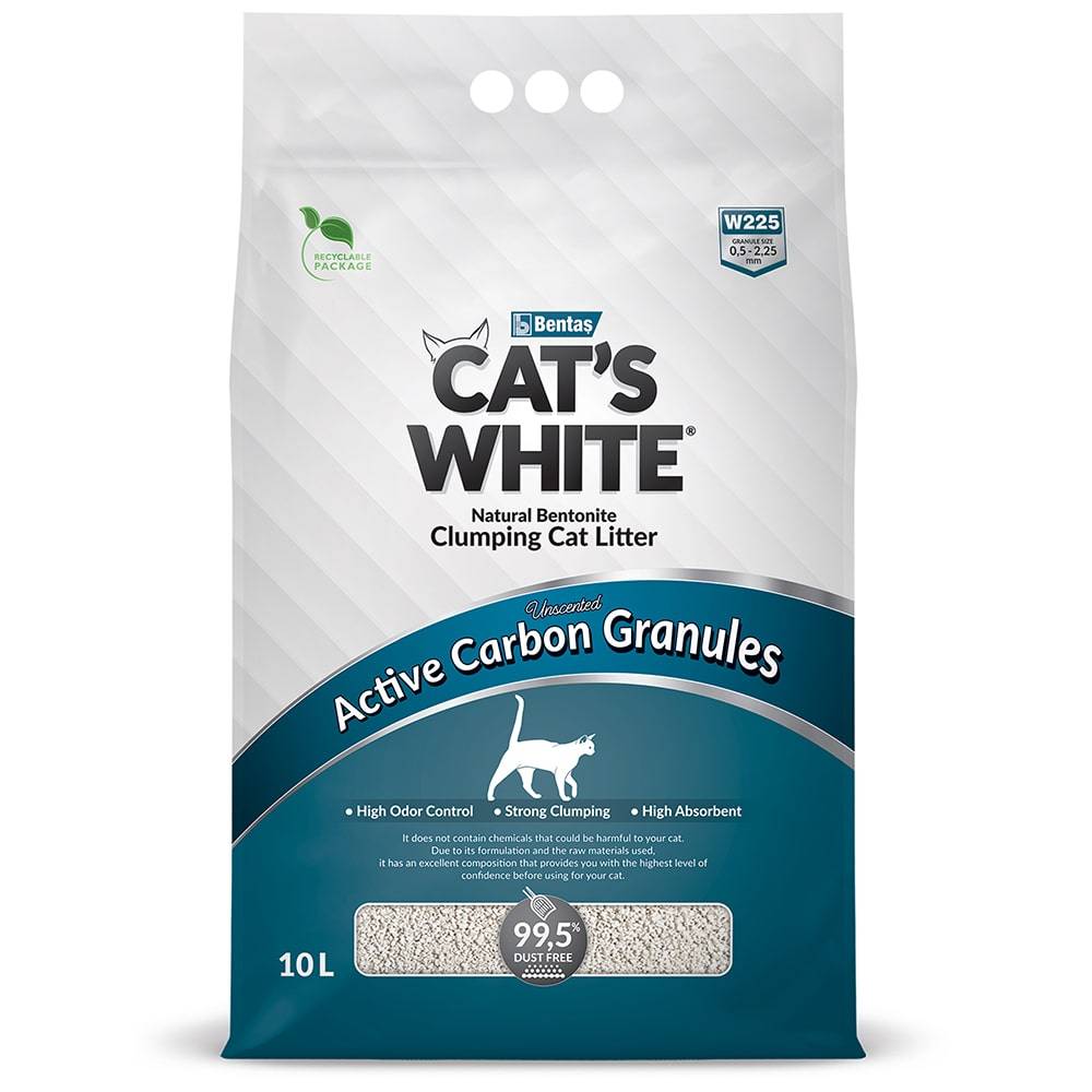 Наполнитель для кошачьего туалета CAT'S WHITE комкующийся с гранулами активированного угля 10л наполнитель для кошачьего туалета cat s white lavender комкующийся с ароматом лаванды 10л