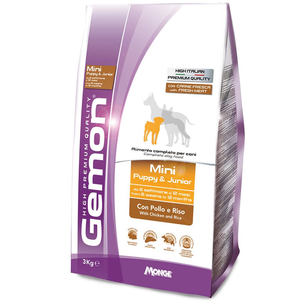Корм для щенков Gemon Mini для мелких пород, курица с рисом сух. 3кг