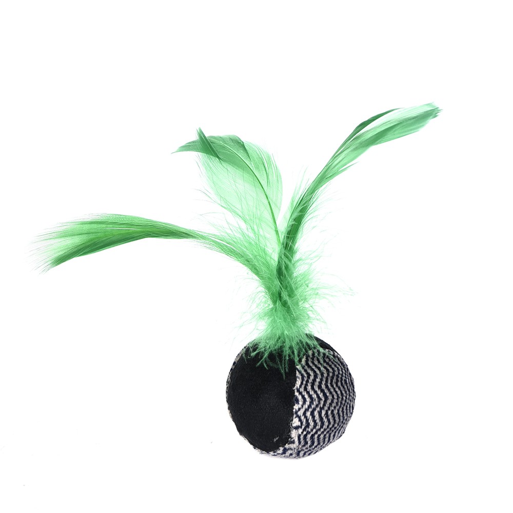 цена Игрушка для кошек Foxie Moulin мяч с перьями 12см зеленый